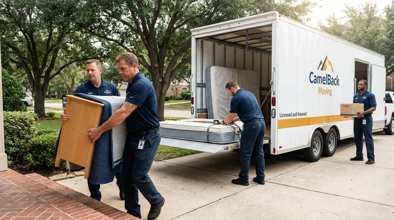 Crew loading residential truck for cross-state move from Berkeley, CA